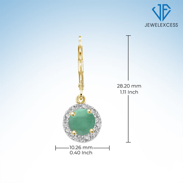 1 Carat T.G.W. Emerald and White Diamond Accent 14K Gold-Plated Halo Earrings