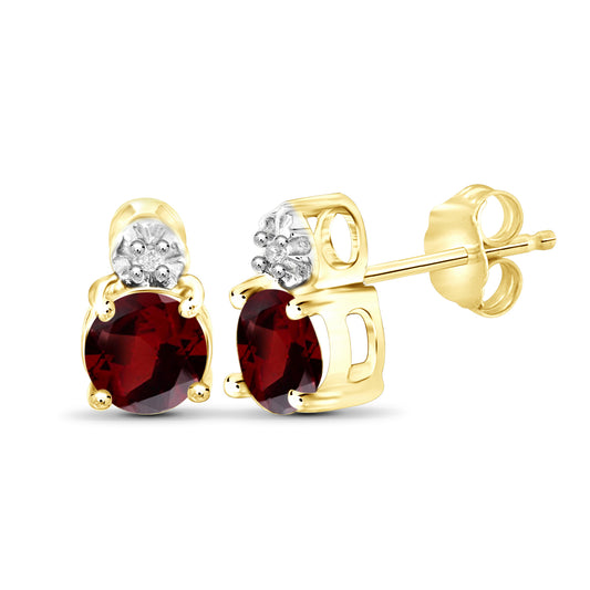 1 1/5 ct. T.G.W. Garnet Stud Earrings with Diamond Accent in 14K Gold over Silver