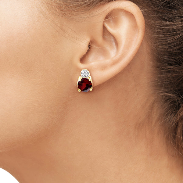 1 1/5 Carat T.G.W. Garnet And White Diamond Accent 14K Gold-Plated Stud Earrings