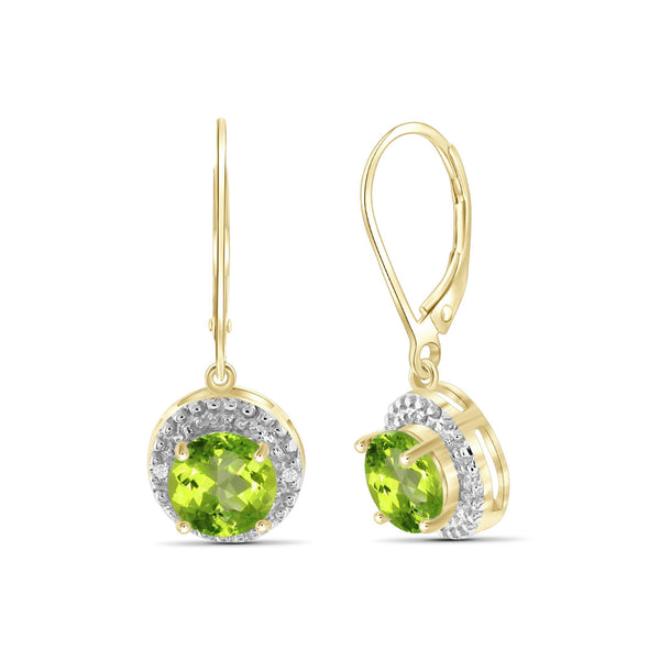 2 3/4 Carat T.G.W. Peridot And White Diamond Accent 14K Gold-Plated Drop Earrings