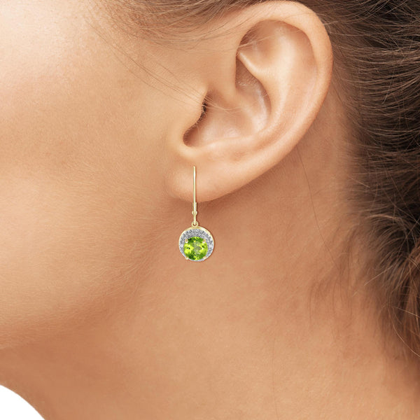 2 3/4 Carat T.G.W. Peridot And White Diamond Accent 14K Gold-Plated Drop Earrings