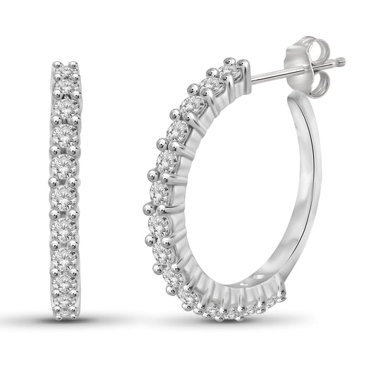 1 ct. T.W. White Diamond J-Hoop Earrings in Sterling Silver
