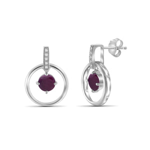 1.30 CTW Ruby and 1/20 Carat White Diamonds Earrings – Sterling Silver| Hypoallergenic s for Women - Round Cut Set with Push Backs