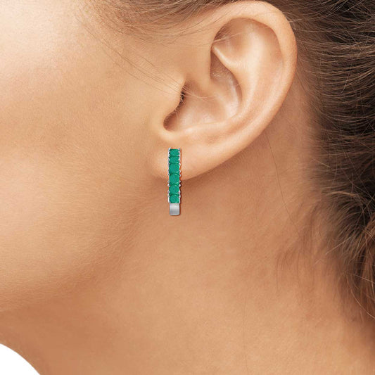 1 3/4 ct. T.G.W. Emerald Hoop Earrings in Sterling Silver