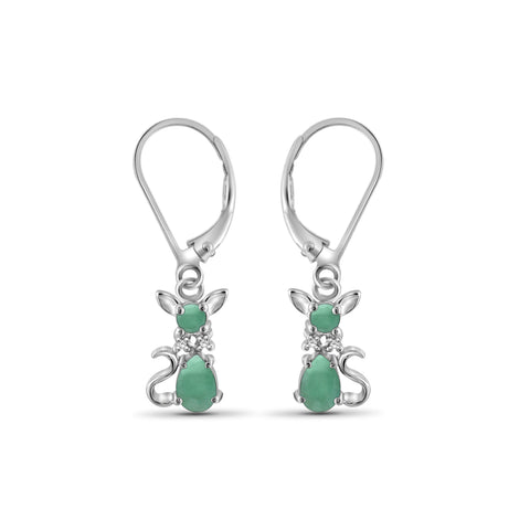 1 1/2 Carat T.G.W. Emerald And White Diamond Accent Sterling Silver Dangling Earrings
