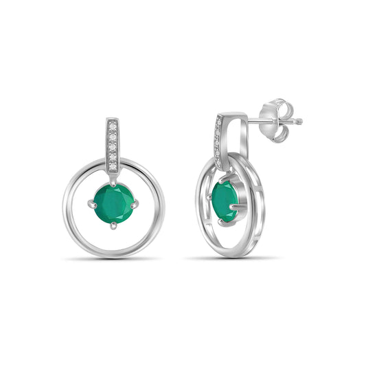 1 ct. T.G.W. Emerald Stud Earrings with Diamond Accent in Sterling Silver