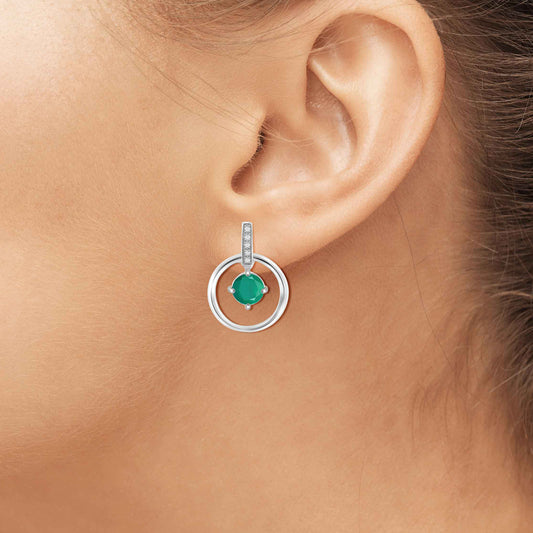1 ct. T.G.W. Emerald Stud Earrings with Diamond Accent in Sterling Silver