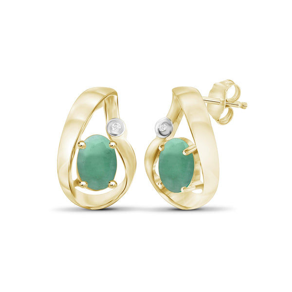 0.75 CTW Emerald & Accent White Diamonds Earrings in 14K Gold-Plated