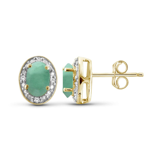 0.75 ct. T.G.W. Emerald Earrings with Diamond Accent in 14K Gold over Silver
