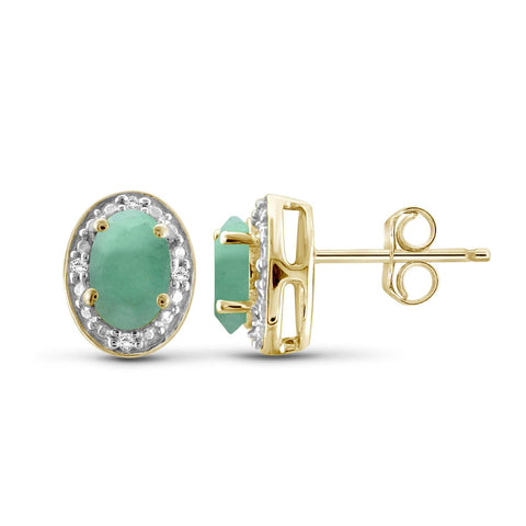 0.75 Carat Emerald & Accent White Diamond Earrings in 14K Gold Over Silver