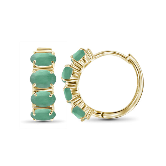 3 ct. T.G.W. Emerald Hoop Earrings in 14K Gold over Silver
