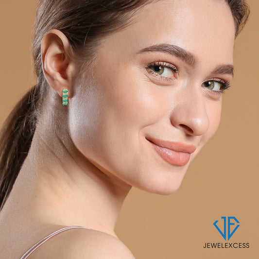 3 ct. T.G.W. Emerald Hoop Earrings in 14K Gold over Silver
