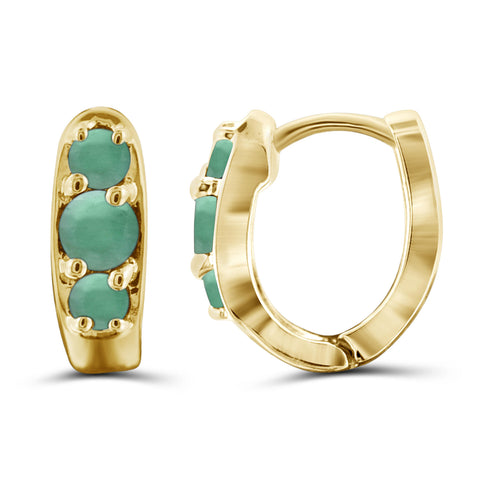 1.00 Carat T.G.W. Emerald 14K Gold-Plated Hoop Earrings