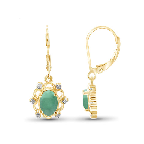 3/4 Carat T.G.W. Emerald And White Diamond Accent 14K Gold-Plated Dangling Earrings