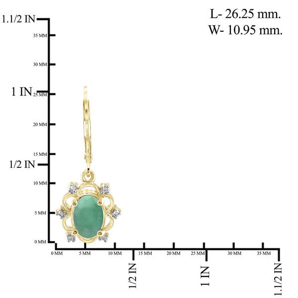 3/4 Carat T.G.W. Emerald And White Diamond Accent 14K Gold-Plated Dangling Earrings