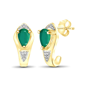 1 1/5 Carat T.G.W. Emerald And White Diamond Accent 14K Gold-Plated Hoop Earrings