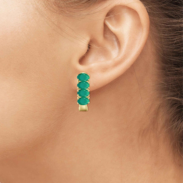 3.00 CTW Emerald Gemstone Hoop Earrings – 14K Gold Plated Silver| Hypoallergenic Hoops for Women - Round Cut Set with Post Backs