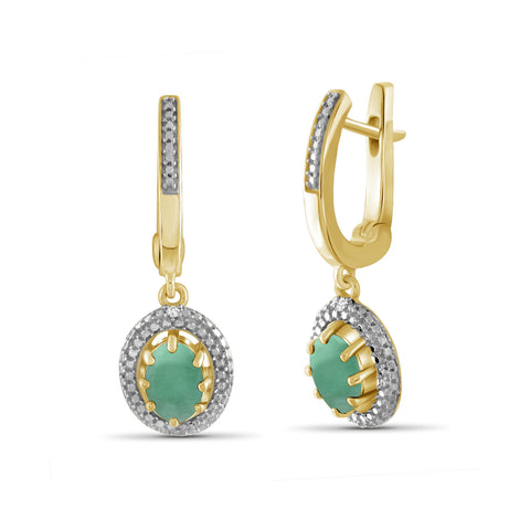 1.40 CTW Emerald and Accent White Diamonds Dangle Earrings – 14K Gold Plated Silver| Hypoallergenic for Women - Oval Cut Set with Lever Backs