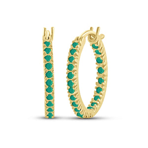 2 1/2 Carat T.G.W. Emerald 14K Gold-Plated Hoop Earrings
