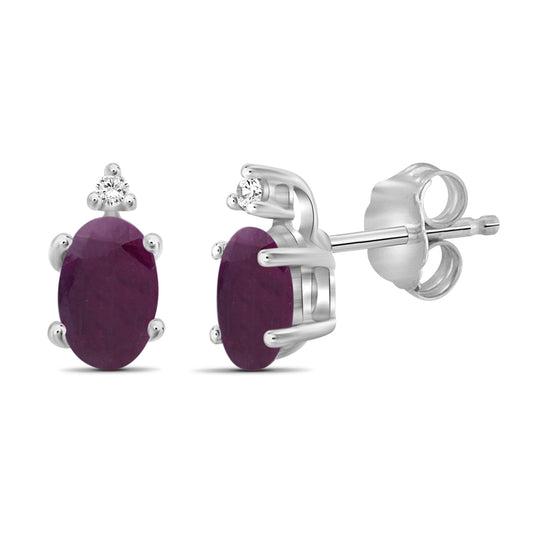 0.96 ct. T.G.W. Ruby Earrings with Diamond Accents in Sterling Silver