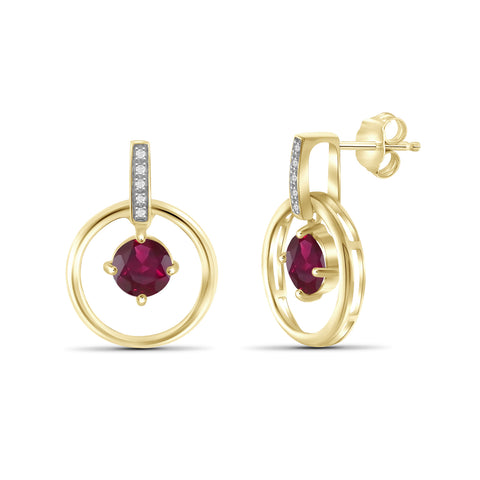1 1/3 Carat T.G.W. Ruby And White Diamond Accent 14K Gold-Plated Stud Earrings