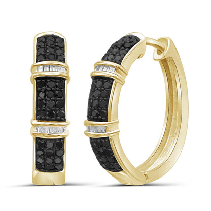 1 ct. T.W. Black & White Diamond Hoop Earrings in Sterling Silver or 14K Gold over Silver