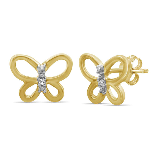 Accent White Diamond Butterfly Earrings in 14K Gold Over Silver