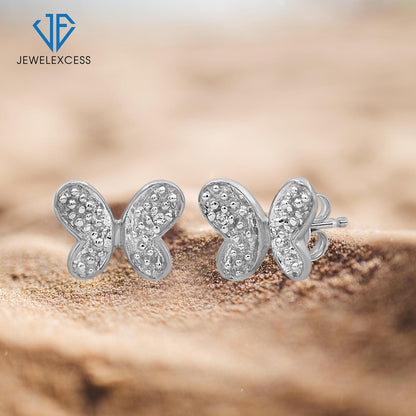 Diamond Accent Butterfly Earrings in Sterling Silver