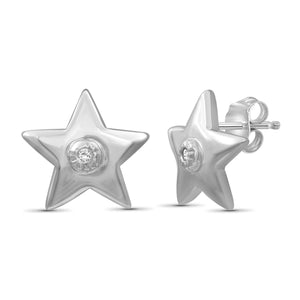 Accent White Diamond Star Earrings in Sterling Silver