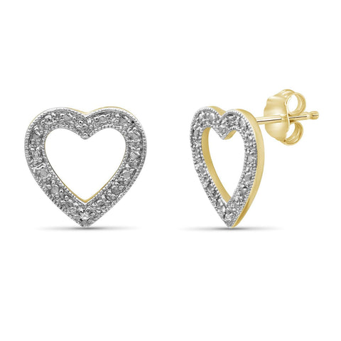 Accent White Diamond Heart Earrings in 14K Gold Over Silver