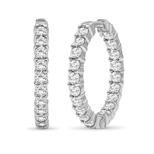 White Diamond Earrings Women – 2-Carat White Diamonds Sterling Silver Hoop Earrings Small – Small Hoop Earrings  – White Hoop Earrings for Women