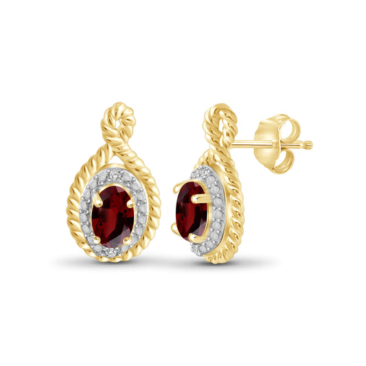 1.20 ct. T.G.W. Garnet Earrings with Diamond Accent in 14K Gold over Silver