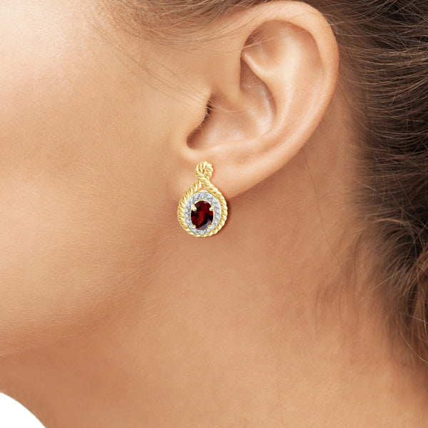 1.20 Carat T.G.W. Garnet Gemstone and White Diamond Accent 14K Gold-Plated Earrings