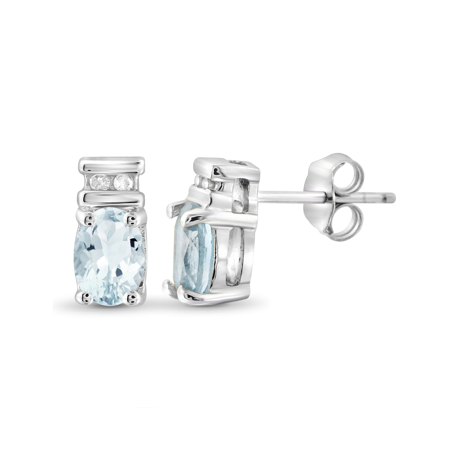 0.88 Carat Aquamarine Gemstone and Accent White Diamond Sterling Silver Earrings