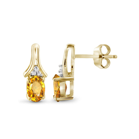 7/8ct TGW Citrine and White Diamond Accent 14K Gold-Plated Earrings