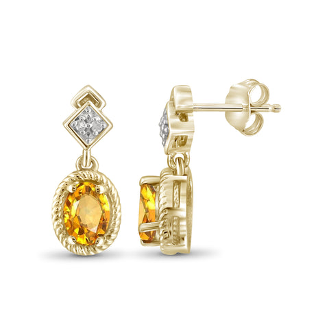 0.90 CTW Citrine & Accent White Diamonds Earrings in 14K Gold-Plated