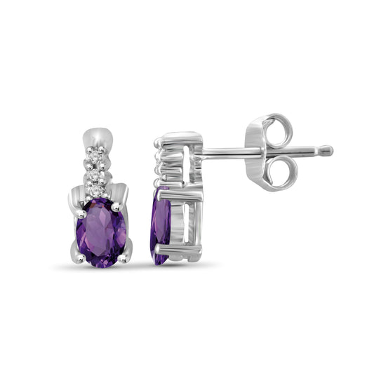 0.46 ct. T.G.W. Amethyst Stud Earrings with Diamond Accent in Sterling Silver