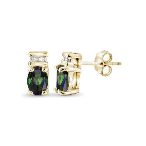 0.92 Carat T.G.W. Mystic Topaz Gemstone and White Diamond Accent 14K Gold-Plated Earrings