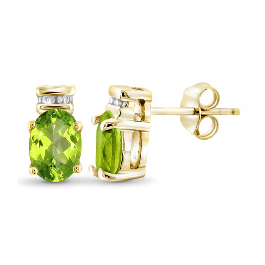 0.96 ct. T.G.W. Peridot & 1/20 ct. T.W. White Diamond Earrings in 14K Gold over Silver