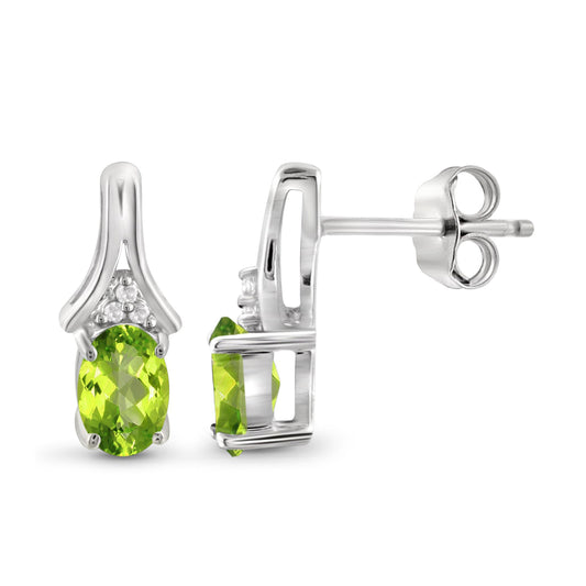 1 ct. T.G.W. Peridot Earrings with Diamond Accent in Sterling Silver