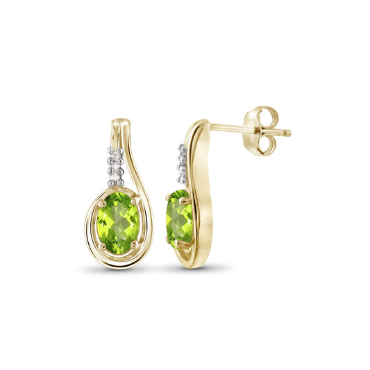 0.96 ct. T.G.W. Peridot Earrings with Diamond Accent in 14K Gold over Silver