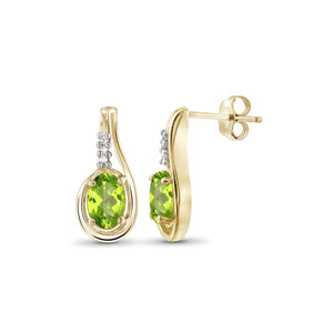 0.96 Carat T.G.W. Peridot Gemstone and White Diamond Accent 14K Gold-Plated Earrings