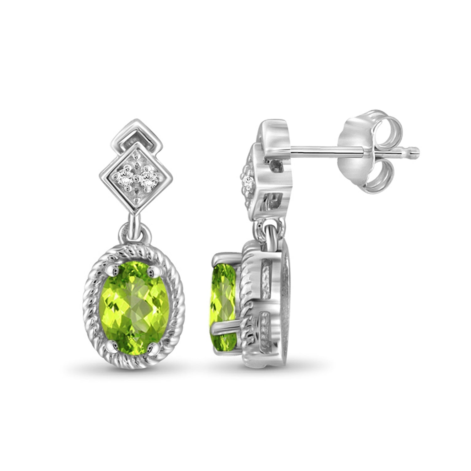 1.00 Carat T.G.W. Peridot And White Diamond Accent Sterling Silver Earrings