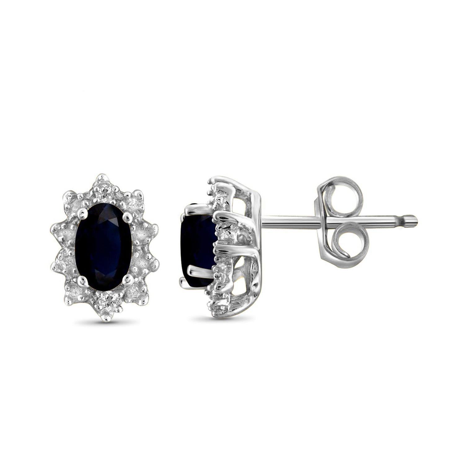 0.60 Carat Sapphire & Accent White Diamond Earrings in Sterling Silver Or 14K Gold-Plated