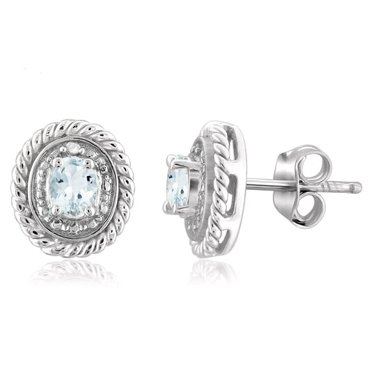 0.25 ct. T.G.W. Aquamarine Stud Earrings with Diamond Accent in Sterling Silver or 14K Gold over Silver