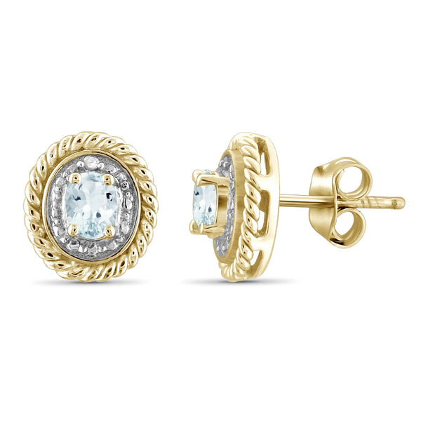 0.25 Carat Genuine Aquamarine and Accent White Diamond stud Earrings in Sterling Silver Or 14K Gold Over Silver