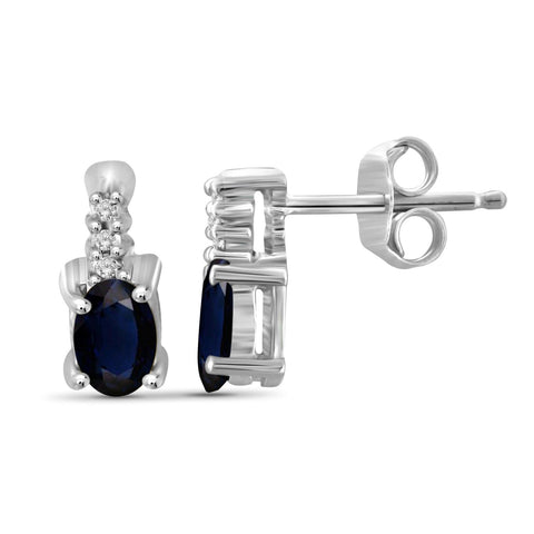 0.60 Carat Genuine Sapphire and Accent White Diamond stud Earrings in Sterling Silver