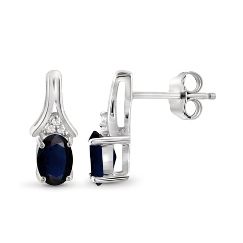 1.34 CTW Sapphire & Accent White Diamonds Earrings in Sterling Silver