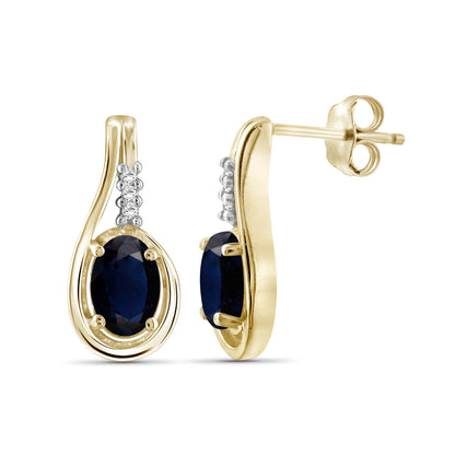 1.34 ct. T.G.W. Sapphire Stud Earrings with Diamond Accent in 14K Gold over Silver