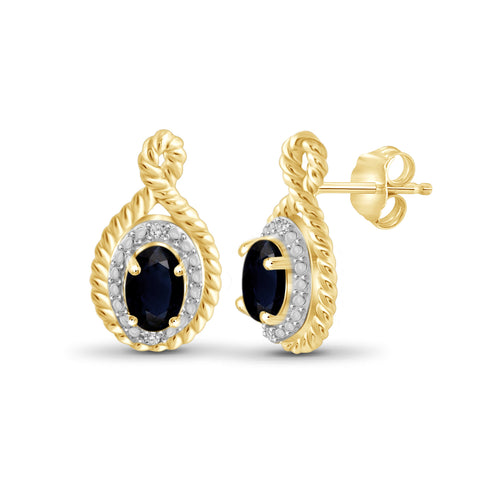 1.34 Carat Sapphire Gemstone and Accent White Diamond 14K Gold-Plated Earrings